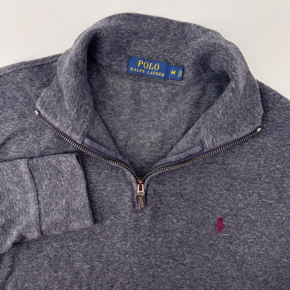 Polo Ralph Lauren Quarter-Zip Pullover Mens Medium Gray Heathered Cotton Blend